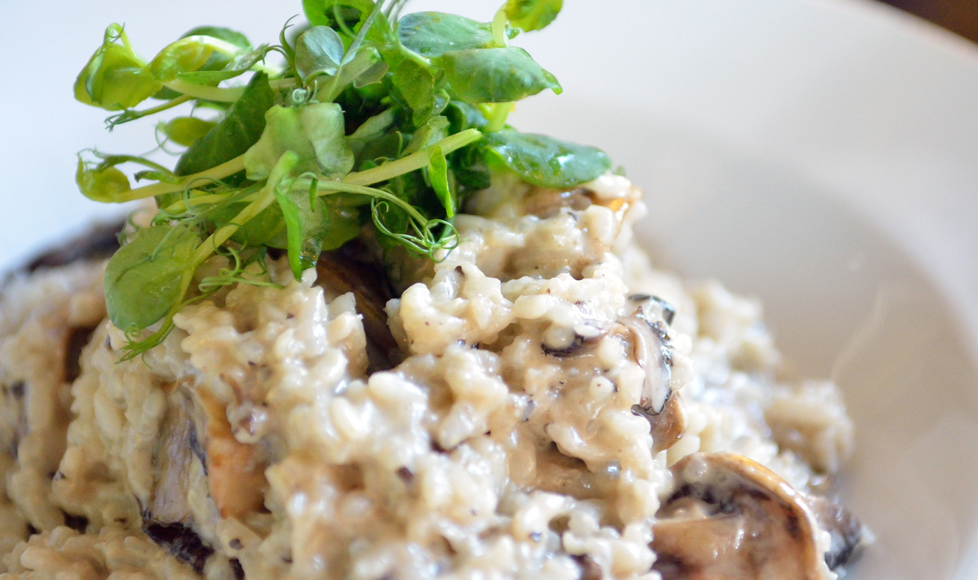 Risotto à La grande bellezza, shiitakes et petits pois